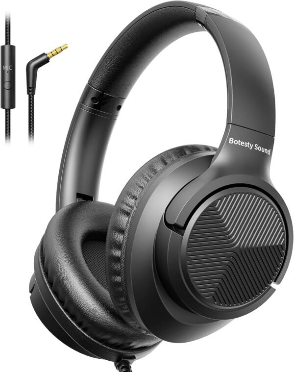 c07f4a6237e243f8bff410b5c2a3139c Headphones Wired with Microphone. Over Ear Foldable 3.5mm Plug in Headphones with 4.9ft Tangle-Free Nylon Cord for Tablet. Laptop. MP3/4. Airplane Travel (Beige)