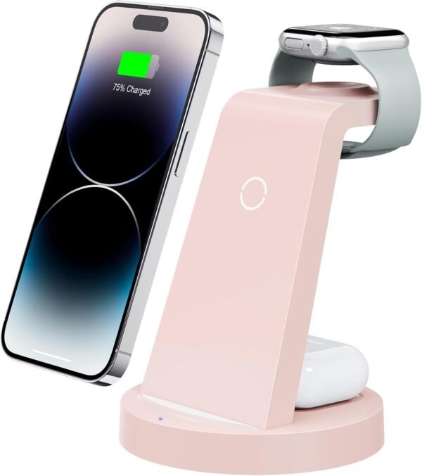 3 in 1 Charging Station for iPhone. Wireless Charger for iPhone 16e 16 15 14 13 12 11 X Pro Max & Apple Watch - Wireless Charging Station for AirPods 4 3 Pro