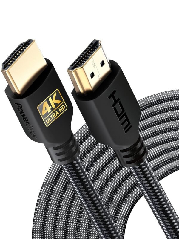 PowerBear 4K HDMI Cable 10 ft | High Speed Hdmi Cables. Braided Nylon & Gold Connectors. 4K @ 60Hz. Ultra HD. 2K. 1080P. ARC & CL3 Rated | for Laptop. Monitor. PS5. PS4. Xbox One. Fire TV. & More