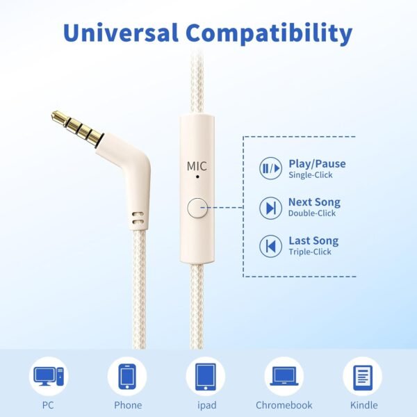 d4224f60b5694747a00a265daddbc4e4 Headphones Wired with Microphone. Over Ear Foldable 3.5mm Plug in Headphones with 4.9ft Tangle-Free Nylon Cord for Tablet. Laptop. MP3/4. Airplane Travel (Beige)