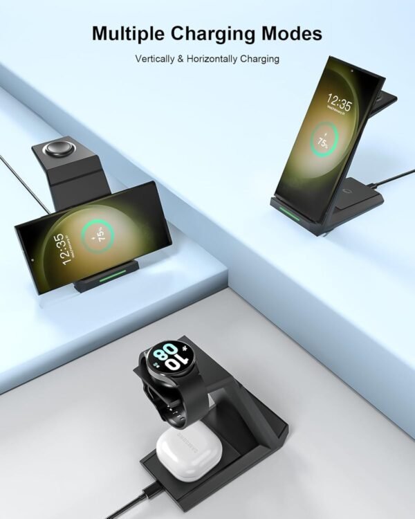 Wireless Charger for Samsung - NANAMI 3 in 1 Charging Station for Multiple Devices. Fast Charger Stand for Galaxy S25 S24 S23 Ultra S22 S21 Z Flip Fold 4.Galaxy Watch 6/5/5 Pro/4/3. Galaxy Buds 2 Pro