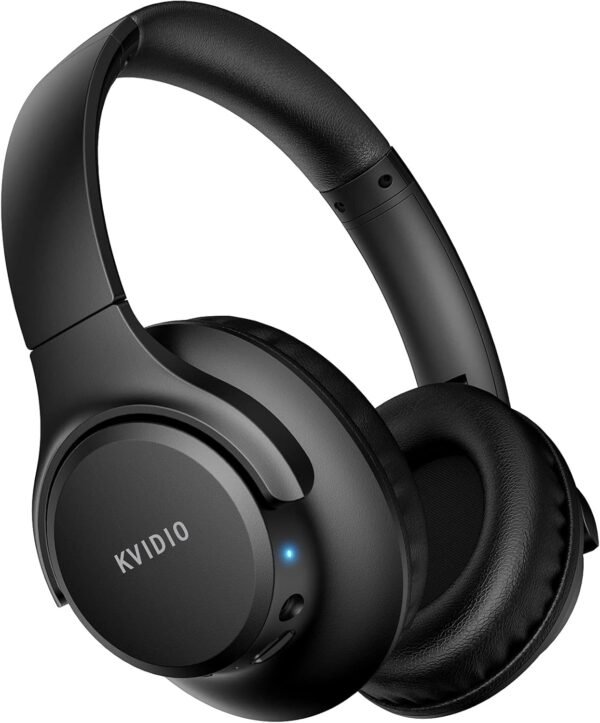 KVIDIO Bluetooth Headphones Over Ear. 65 Hours Playtime Wireless Headphones with Microphone. Foldable Lightweight Headset with Deep Bass. HiFi Stereo Sound for Travel Work Cellphone