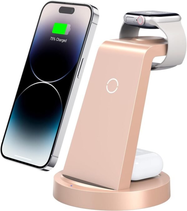 3 in 1 Charging Station for iPhone. Wireless Charger for iPhone 16e 16 15 14 13 12 11 X Pro Max & Apple Watch - Wireless Charging Station for AirPods 4 3 Pro