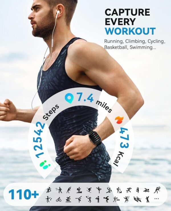 Smart Watch for Women Men- Answer/Make Call. 2025 IP68 Waterproof Fitness Step Sleep Tracker Watch with Monitor Activity Counter Smartwatch for Andriod iPhone iOS Samsung Compatible