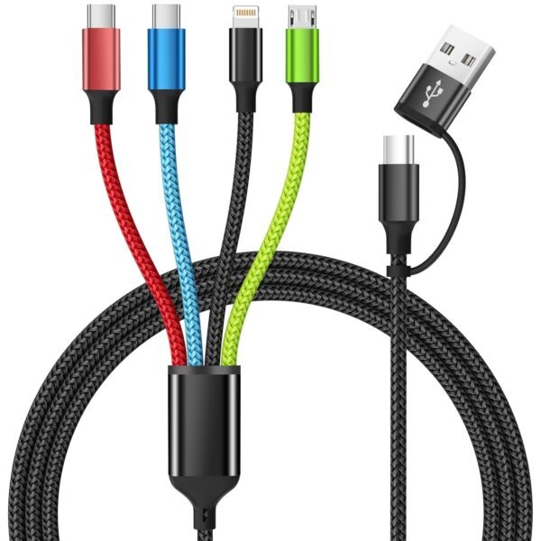 4 in 1 Multi Charging Cable [2Pack 5FT]. Nylon Braided 4 in 1 Charging Cable. USB Cables Phone Charger with IP/Type C/Type C/Micro Port. Compatible with Most Cell Phones/Tablets and More