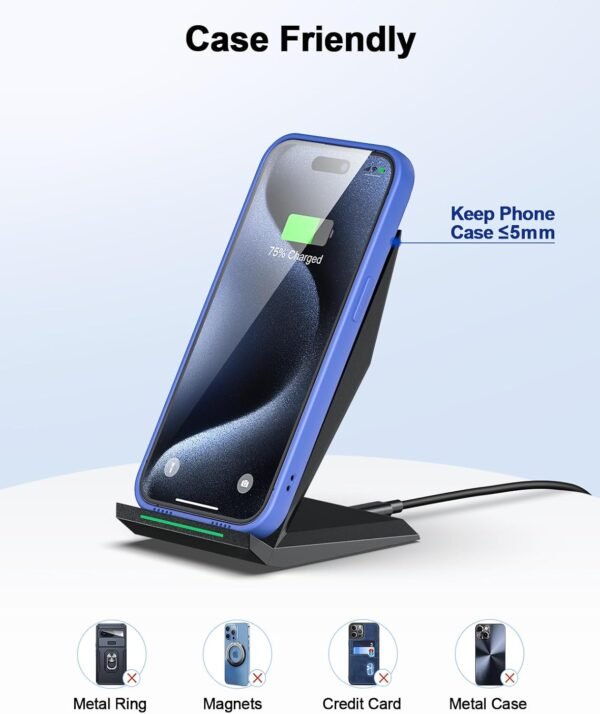 Fast Wireless Charger. [2 Pack] NANAMI Qi Certified Wireless Charging Stand Compatible iPhone 16/16 Pro/16 Pro Max/15/14/13/12/11 Pro. Phone Charger for Galaxy S25/S24/S23/S22/S21 and Qi-Enabled Phone