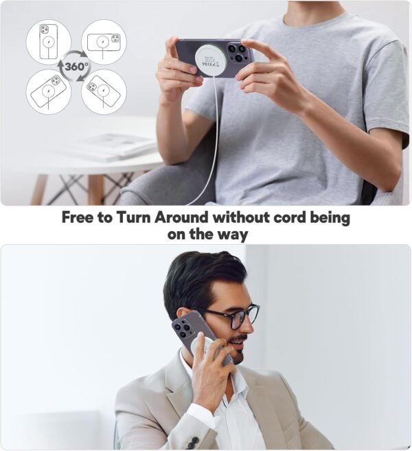 Magnetic Wireless Charger 15W Mag Safe Charger-Fast Charging Pad Compatible with iPhone16/15/14/13/12 Series & Airpods 2 3 Pro-LED Mag-Safe Pad with Dual Charging Ports Original Replacement(White)