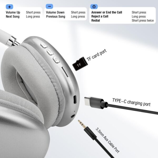 Wireless Bluetooth Over Ear Headphones Up to 28H Battery Life Headset with Microphone Gym Overhead Headphones Compatible with iOS & Android Mobile Phones. Computers. Laptop (Sliver)