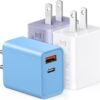 3 Pack USB C Wall Charger. 20W Durable Dual Port QC+PD 3.0 Power Adapter. Double Fast Plug Charging Block for iPhone 13/14/15/16/16 Pro/Pro Max/Plus. XS/XR/X. Watch Series 8/7 Cube .White