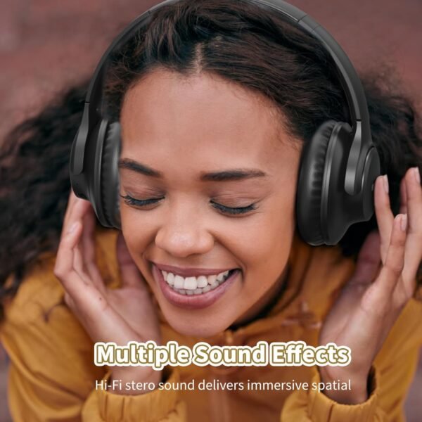 KVIDIO Bluetooth Headphones Over Ear. 65 Hours Playtime Wireless Headphones with Microphone. Foldable Lightweight Headset with Deep Bass. HiFi Stereo Sound for Travel Work Cellphone