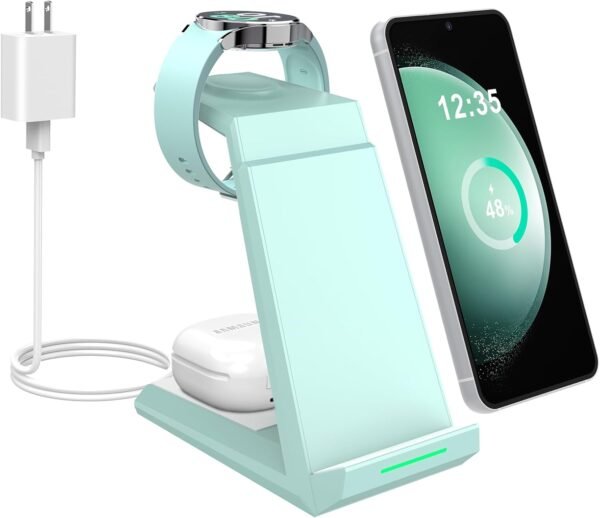 Wireless Charger for Samsung - NANAMI 3 in 1 Charging Station for Multiple Devices. Fast Charger Stand for Galaxy S25 S24 S23 Ultra S22 S21 Z Flip Fold 4.Galaxy Watch 6/5/5 Pro/4/3. Galaxy Buds 2 Pro