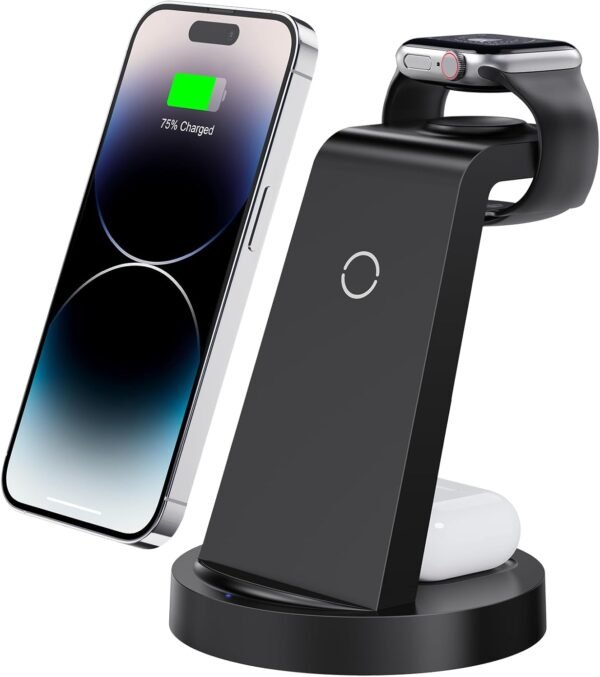 3 in 1 Charging Station for iPhone. Wireless Charger for iPhone 16e 16 15 14 13 12 11 X Pro Max & Apple Watch - Wireless Charging Station for AirPods 4 3 Pro