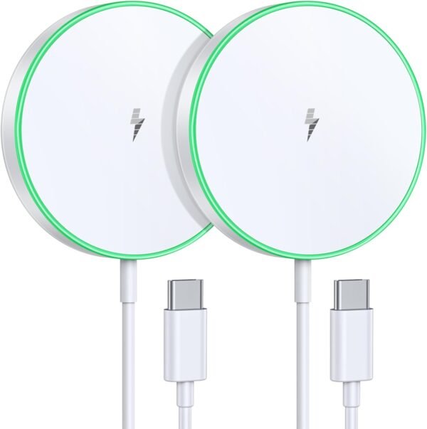 Magnetic Wireless Charger 15W Mag Safe Charger-Fast Charging Pad Compatible with iPhone16/15/14/13/12 Series & Airpods 2 3 Pro-LED Mag-Safe Pad with Dual Charging Ports Original Replacement(White)